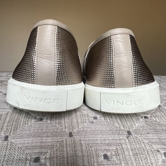 Vince Preston Gold Metallic Leather Slip On Sneaker Flat Comfort Shoe EU 38 US 8 - Picture 12 of 16